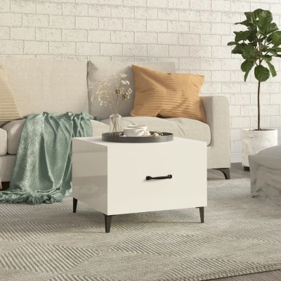 Afbeelding van Salontafel met metalen poten 50x50x40 cm hoogglans wit