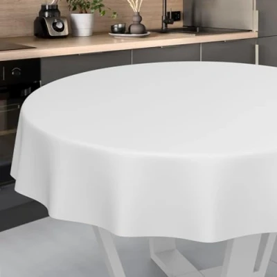 Afbeelding van Afwasbaar tafelzeil, tuintafelkleed, voor binnen en buiten, rond, 120 cm, met afgesneden rand, wit