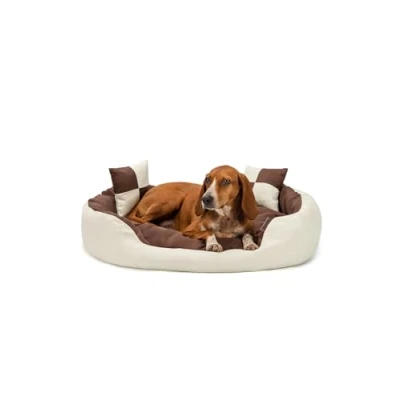 Afbeelding van lionto by dibea hondenbed sofa wasbaar met omkeerbaar kussen (M) 85 x 70 cm bruin/beige