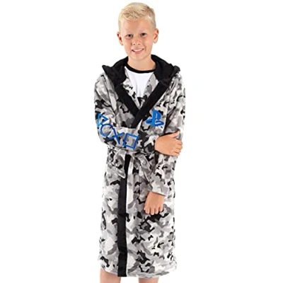 Afbeelding van Playstation jurk jongens kinderen pocket game badjas, grijs.
