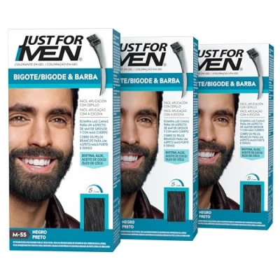Afbeelding van Just For Men Tint voor snor en zwarte baard, verwijdert wit haar een dikkere vollere uitstraling, inclusief applicatorkwast M55 (3 stuks)