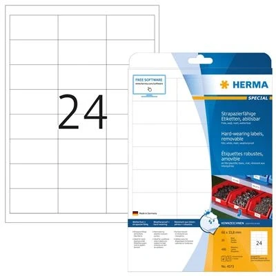 Image de Herma 4573 résistante aux intempéries d&#039;écran Étiquettes (A4, 66 x 33,8 mm résidus Mat Résistant) 480 pièces Blanc