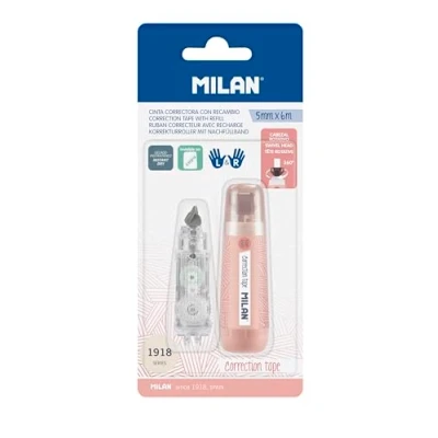 Afbeelding van MILAN Blister correctietape 5 mm x 6 m 1 navulverpakking serie 1918 roze BWM10478P
