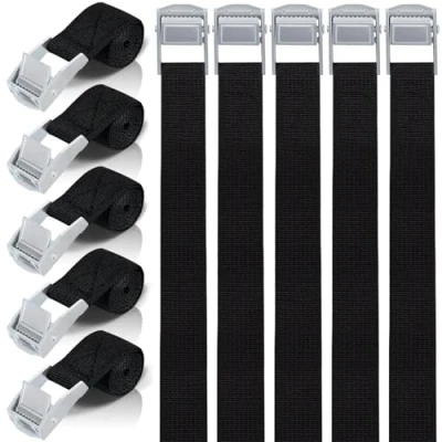 Afbeelding van 10 stuks korte sjorriemen met ratel 35 cm voor fietsendrager, zwart, klemgesp, kleine spanbanden auto, fiets, steekwagen