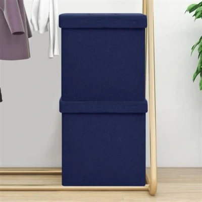 Afbeelding van vidaXL Opbergkrukken inklapbaar 2 st kunstlinnen blauw