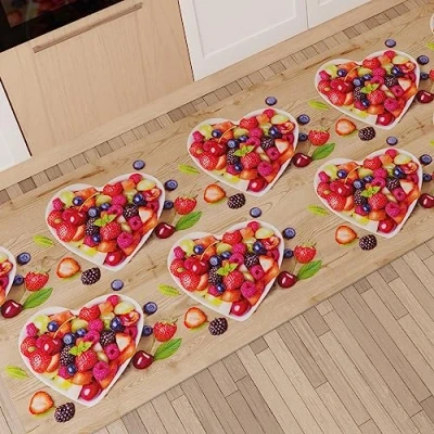 Afbeelding van PETTI Artigiani Italiani Keukentapijt, loper, keukenloper, antislip, wasbaar, 52 x 380 cm, aardbeien, 100% Made in Italy