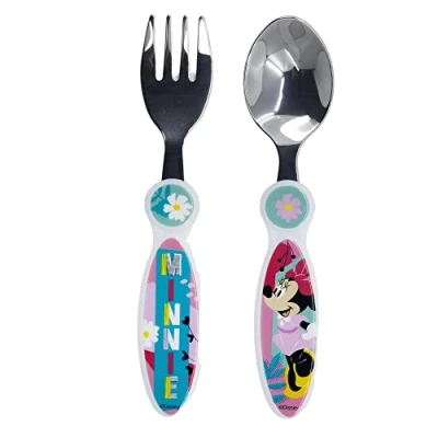Afbeelding van 2 delige bestekset voor kinderen, roestvrij staal, vork en lepel Minnie Being Plus