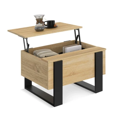 Image de Table basse carrée plateau relevable 70 cm PHOENIX bois et noir