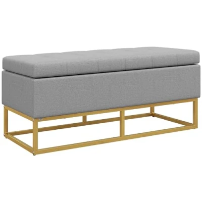 Afbeelding van HOMCOM Bank, 2 in 1, gevoerde zitting en stalen poten, 110 x 44 48 cm, grijs goud