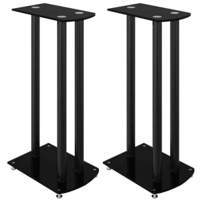 Image de vidaXL Supports de haut parleurs 2 pcs noir verre trempé 3 piliers