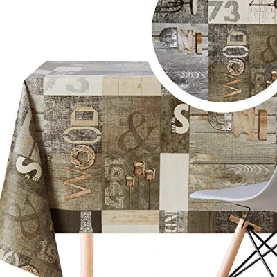 Afbeelding van Industrieel motief, kunststof, motief LOFT, donkerbruin, grijs, tafelkleed, tafelzeil, rechthoekig, 200 x 140 cm, gemakkelijk te reinigen, waterdicht, dik, pvc, afwasbaar, vinyl, gewaxt