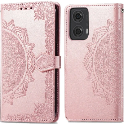Afbeelding van iMoshion Hoesje Geschikt voor Motorola Moto G04 / G24 Met Pasjeshouder Mandala Bookcase Rosé Goud