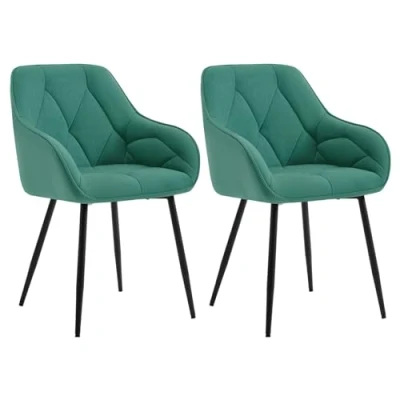 Afbeelding van WOLTU EZS02ts 2 Set van eetkamerstoelen, keuken, woonkamer, ergonomisch, met armleuningen, gevoerde zitting, fluwelen metalen poten, turquoise