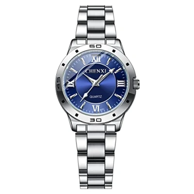 Afbeelding van JewelryWe Kwartshorloge voor heren, dameshorloge, vierkante Rhombusbox, modieus, lichtstaafschaal, lichtgevende wijzers, armband van robuust roestvrij staal, Blauw 1, armband,