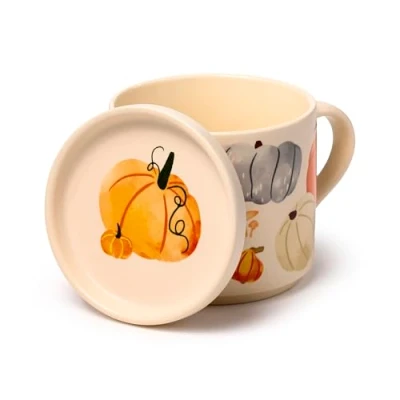 Afbeelding van Beker/Mok Onderzetter Deksel Set Autumn Harvest Pompoenen Porselein 300ml