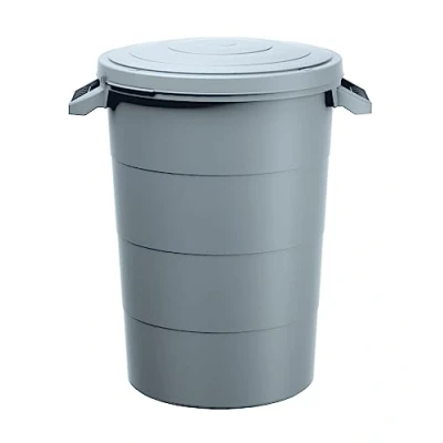 Afbeelding van Regenwatertank, 80 liter, met deksel, grijs, universeel, kunststof, handgrepen, voor tuinafval, tuinafval
