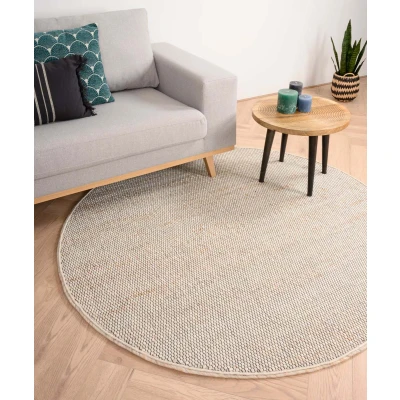 Afbeelding van Rond Wollen Tapijt/Vloerkleed Lett Wit/beige 190 Cm 100% Wol