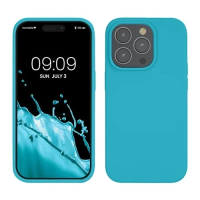 Afbeelding van kwmobile telefoonhoesje geschikt voor Apple iPhone 14 Pro Hoesje met siliconen coating Smartphone case in ijsblauw