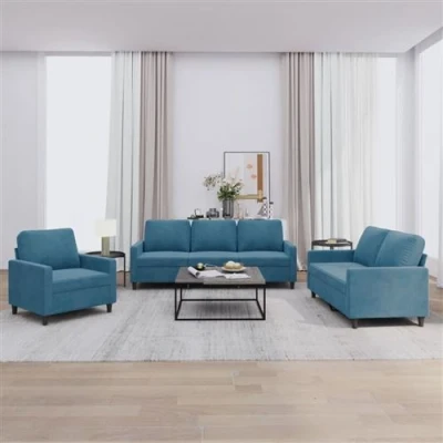 Image de vidaXL Ensemble de canapés 3 pcs avec coussins Bleu Velours3201689
