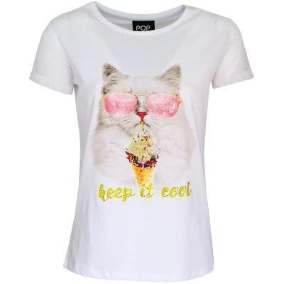 Afbeelding van Verysimple wit t shirt met coole kat maat 40 (IT46)
