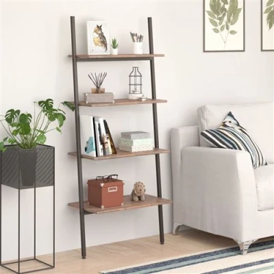 Afbeelding van Ladderrek met 4 schappen 64x34x150,5 cm donkerbruin en zwart