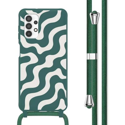 Afbeelding van imoshion hoesje Geschikt voor Samsung Galaxy A32 (4G) met koord Siliconen design Meerkleurig / Petrol Green Groovy
