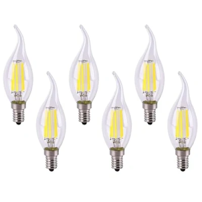 Afbeelding van E14 Retro C35 6 W LED gloeilampen transparant koel wit 6500 K 500 lm Edison vintage kaars ledlamp lamp voor basis, vervangt 60 W, gloeilamp, dimbaar, verpakkingen