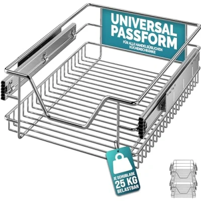 Afbeelding van CASARIA® Set van 2 telescopische keukenladen, voor meubels 40 cm, verchroomd, draagvermogen 25 kg, mand opbergkast