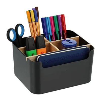 Afbeelding van Relaxdays bureau organizer kleine desk pennenbak modern make up zwart