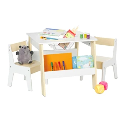 Afbeelding van Relaxdays kindertafel en stoeltjes speeltafel met 2 kinderstoeltjes lage knutseltafel
