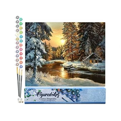 Afbeelding van Figured&#039;Art Schilderen op Nummer Volwassenen canvas Zonsondergang Bos Handwerk acrylverf Kit DIY Compleet 40x50cm zonder frame
