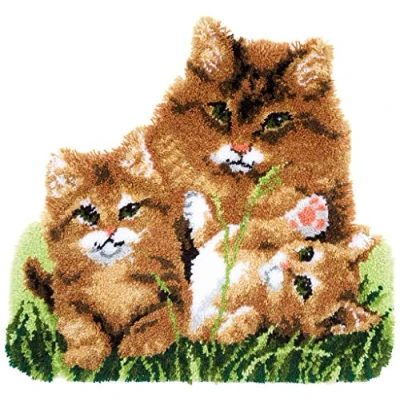 Afbeelding van Knoopvormtapijt kit Kattenfamilie Vervaco PN 0165638