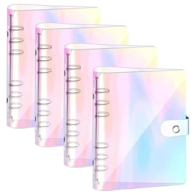 Afbeelding van Set van 4 A5 ringmappen Navulbaar Regenboog transparante ringband Zachte PVC omslag 6 ringen gaten Notitiepapier