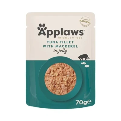 Afbeelding van 16x70g Tonijn met Makreel in Gelei Applaws Kattenvoer Maaltijdzakjes