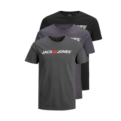 Afbeelding van Jack &amp; Jones Jjecorp Logo Tee Ss Crew Neck Noos T shirt voor heren, 3 stuks (asfalt, donkergrijs gemêleerd, zwart)