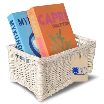 Afbeelding van Creative Home Wit Rieten Mand Opbergdoos met Handvatten 30 x 20 16 cm (+/ 2 cm) Handgemaakt Duurzaam Ideaal Voor Documenten, Kostbaarheden, Speelgoed, Gereedschap Kinderen