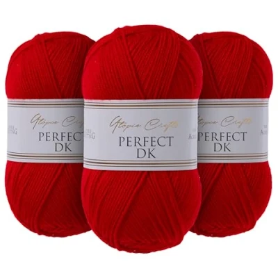 Image de Utopia Crafts DK Lot de 3 pelotes fil à tricoter double Rouge 100 g