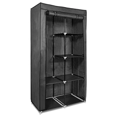Afbeelding van Navaris stoffen kledingkast met rits Opvouwbare garderobe 5 planken en kledingstang Zowel open als dicht te gebruiken 88 x 170 45 cm