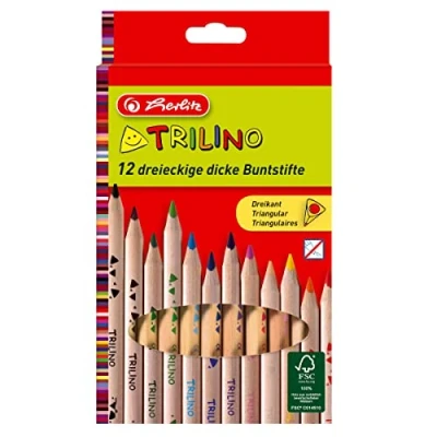 Image de HERLITZ crayons couleur triangulaires Trilino, étui de 12 encarton, en bois cèdre, naturel, forme triangulaire Jumbo,diamètre mine: 5 mm, assorti dans les