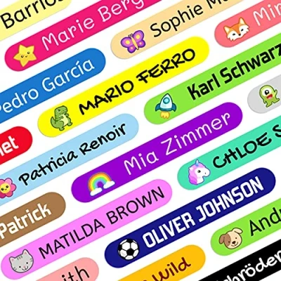 Afbeelding van Gepersonaliseerde naamstickers voor het markeren van potloden en balpennen. Kleurrijke waterdichte vinyl zelfklevende etiketten kinderen op school kleuterschool. Maat 4,6 x 0,6 cm (200)