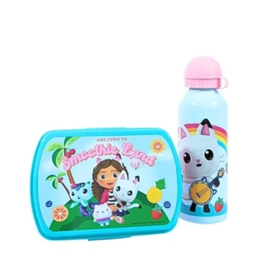 Afbeelding van My sweety pop Lunchset voor meisjes broodtrommel + drinkfles lunchbox hydratatie kinderen kleuterschool school vakantie maaltijden cadeau idee Gabby&#039;s Dollhouse roze/blauw