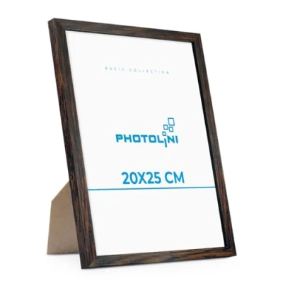 Afbeelding van PHOTOLINI fotolijst 20 x 25 cm, MDF hout, donker eiken, voor posters en posters, onbreekbaar acrylglas, wanddecoratie om op te hangen neer zetten, met extra accessoires