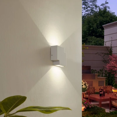 Afbeelding van Lindby LED buitenwandlamp Fendir, wit, aluminium, 10,5 cm