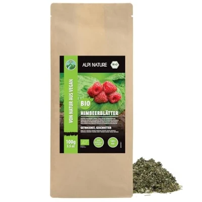 Afbeelding van biologische frambozenbladeren gesneden (100 g), frambozenbladthee, van teelt, 100% natuurlijke frambozenbladeren, zonder