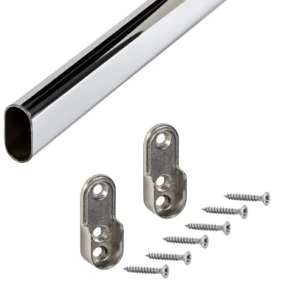 Afbeelding van Gedotec Kledingstang robuuste rail voor het ophangen van kleerhangers en kleding in de kledingkast of verchroomd gepolijst staal, 2 houders inbegrepen 1000 x 30 15 mm 1 stuk