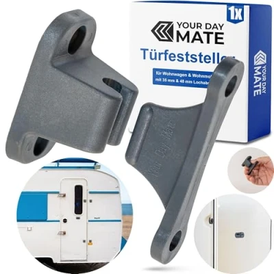 Afbeelding van Deurstopper caravan grijs om te schroeven, met gatafstand van 35 mm en 48 mm, voor camper, camper