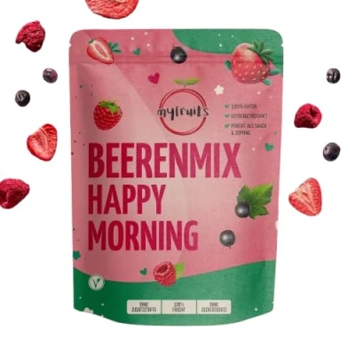 Afbeelding van myfruits® Beerenmix Happy Morning Mengen van gefrituurde gedroogde vruchten zonder suiker Erdbessen, jammeren, zwarte johannisbessen (100 g)