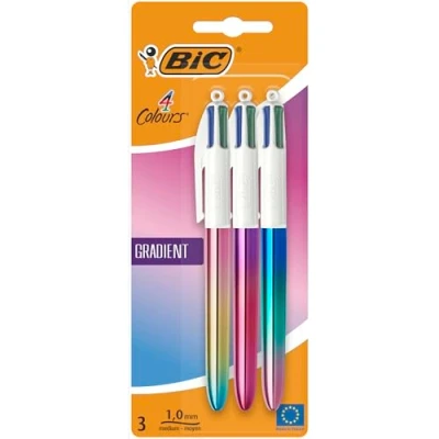 Afbeelding van BIC 4 Kleuren Gradient Intrekbare Balpen Tri Colour designs 3 stuks Medium Punt 1 mm