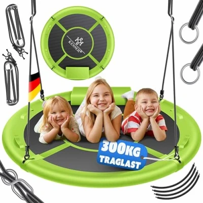 Afbeelding van KESSER® Ronde vogelnestschommel, verstelbaar, diameter: 120 cm, maximale belasting: 300 kg, voor binnen en buiten, volwassenen kinderen, groen.