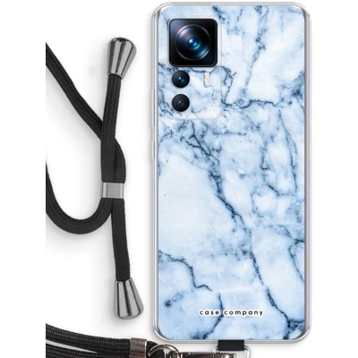 Afbeelding van Case Company® hoesje met Koord geschikt voor Xiaomi 12T Pro Blauw marmer Telefoonhoesje Zwart Bescherming aan alle Kanten en Over de Schermrand